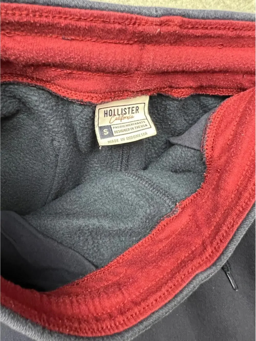 Hollister Mens Graphic Logo Fleece Jogger Sweat Shorts S Yy2k 90s Navy Tie Waist